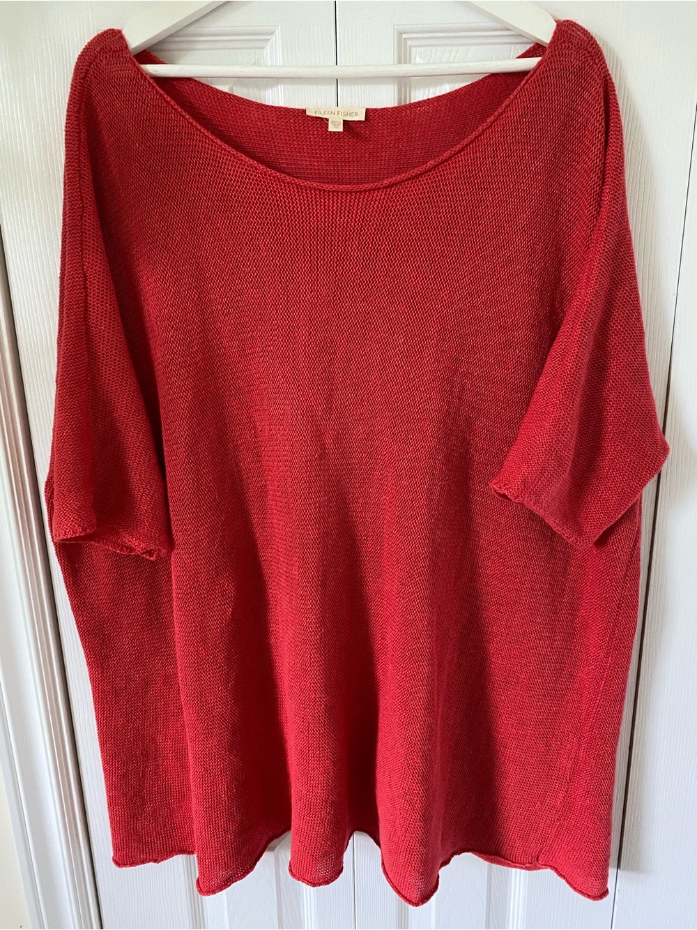 Eileen Fisher 100% Hemp Bateau Neck Knit Tunic Vibrant Coral Size XL